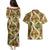 Brown Hawaii Plumeria Lei With Tropical Leaves Couples Matching Puletasi and Hawaiian Shirt