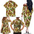 Brown Hawaii Plumeria Lei With Tropical Leaves Family Matching Off The Shoulder Long Sleeve Dress and Hawaiian Shirt