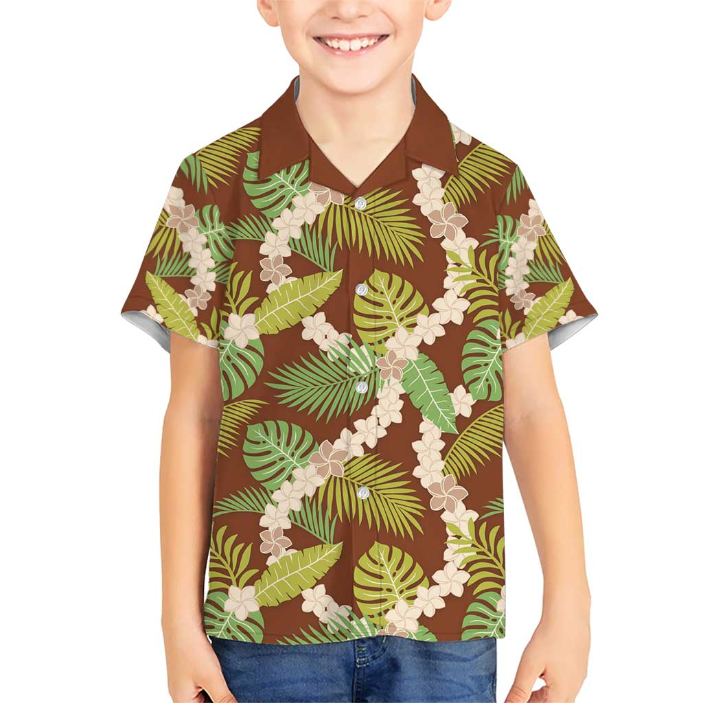 Brown Hawaii Plumeria Lei With Tropical Leaves Kid Hawaiian Shirt