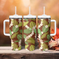 Brown Hawaii Plumeria Lei With Tropical Leaves Tumbler With Handle