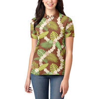 Brown Hawaii Plumeria Lei With Tropical Leaves Women Polo Shirt