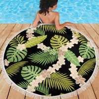 Black Hawaii Plumeria Lei With Tropical Leaves Beach Blanket