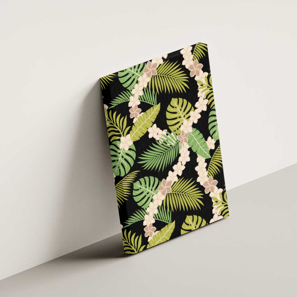 Black Hawaii Plumeria Lei With Tropical Leaves Canvas Wall Art