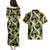 Black Hawaii Plumeria Lei With Tropical Leaves Couples Matching Puletasi and Hawaiian Shirt