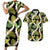 Black Hawaii Plumeria Lei With Tropical Leaves Couples Matching Short Sleeve Bodycon Dress and Hawaiian Shirt