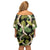 Black Hawaii Plumeria Lei With Tropical Leaves Family Matching Off Shoulder Short Dress and Hawaiian Shirt