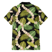 Black Hawaii Plumeria Lei With Tropical Leaves Family Matching Summer Maxi Dress and Hawaiian Shirt