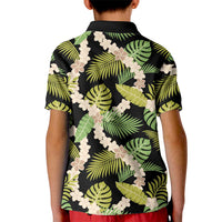 Black Hawaii Plumeria Lei With Tropical Leaves Kid Polo Shirt