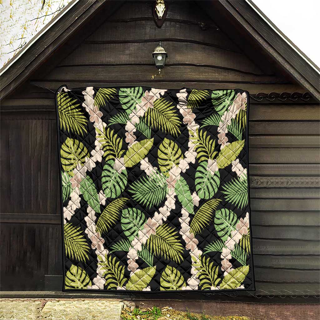Black Hawaii Plumeria Lei With Tropical Leaves Quilt