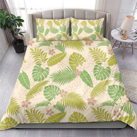 Beige Hawaii Plumeria Lei With Tropical Leaves Bedding Set