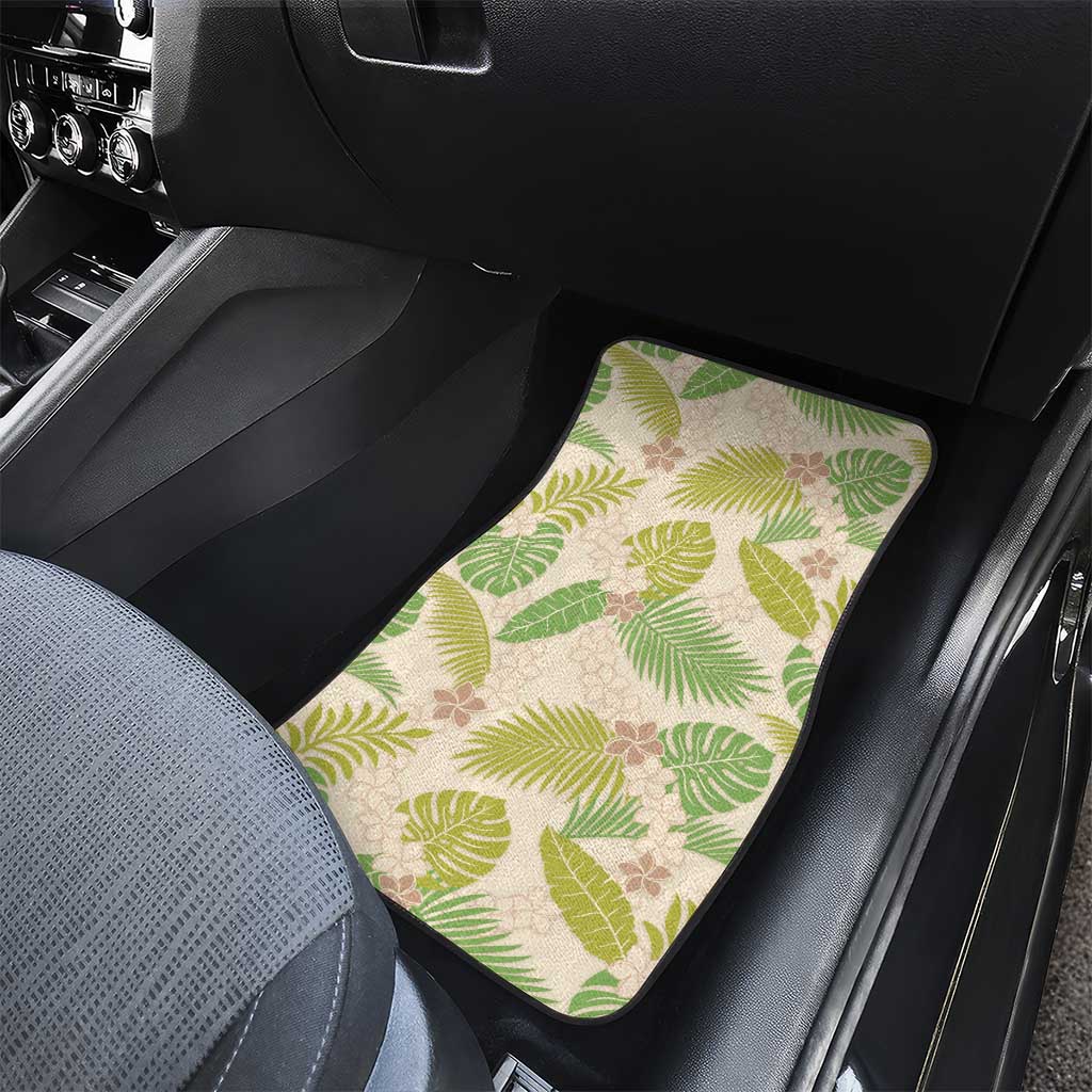 Beige Hawaii Plumeria Lei With Tropical Leaves Car Mats