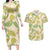 Beige Hawaii Plumeria Lei With Tropical Leaves Couples Matching Long Sleeve Bodycon Dress and Hawaiian Shirt