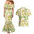 Beige Hawaii Plumeria Lei With Tropical Leaves Couples Matching Mermaid Dress and Hawaiian Shirt