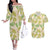 Beige Hawaii Plumeria Lei With Tropical Leaves Couples Matching Off The Shoulder Long Sleeve Dress and Hawaiian Shirt