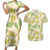 Beige Hawaii Plumeria Lei With Tropical Leaves Couples Matching Short Sleeve Bodycon Dress and Hawaiian Shirt