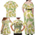 Beige Hawaii Plumeria Lei With Tropical Leaves Family Matching Off Shoulder Maxi Dress and Hawaiian Shirt