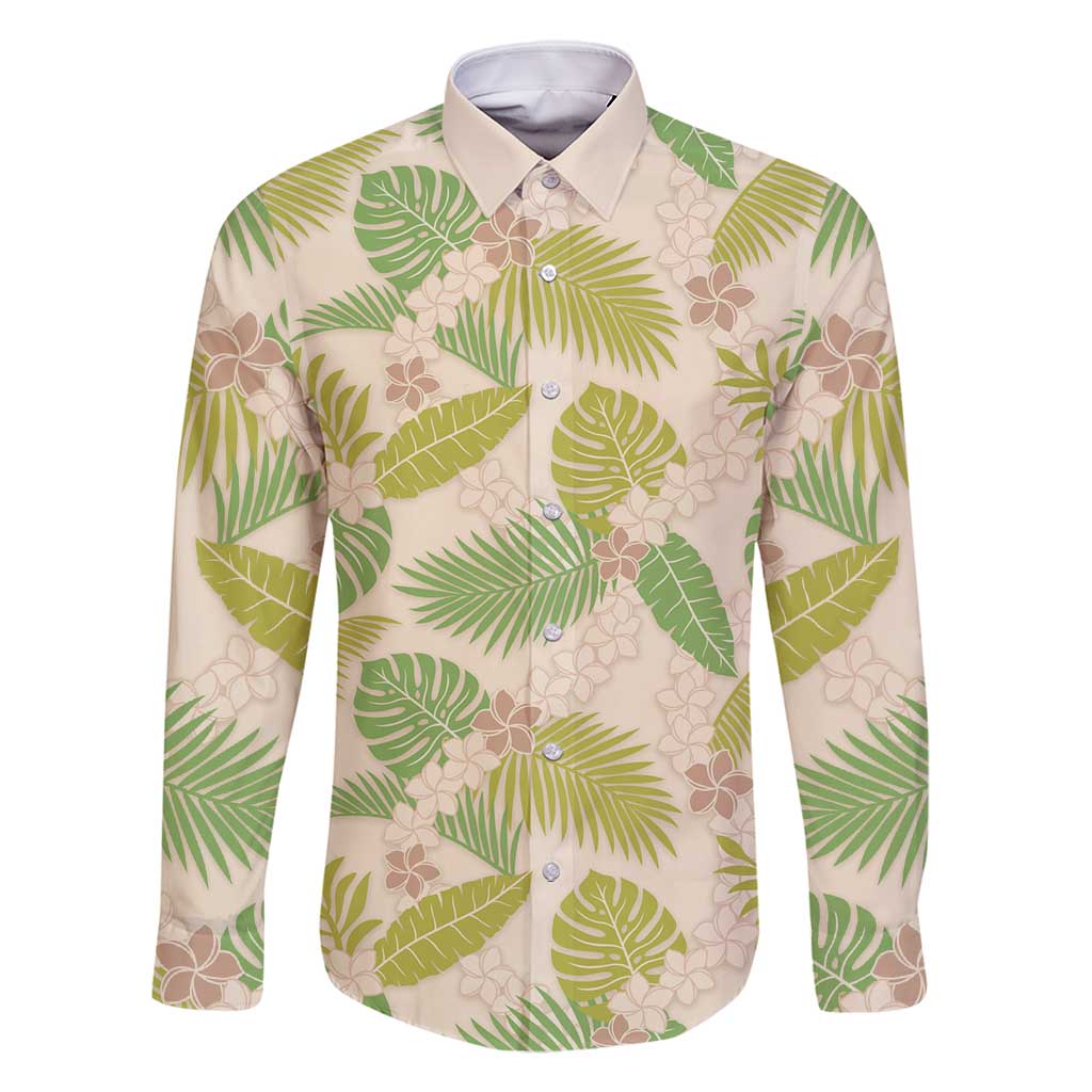 Beige Hawaii Plumeria Lei With Tropical Leaves Family Matching Tank Maxi Dress and Hawaiian Shirt