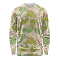 Beige Hawaii Plumeria Lei With Tropical Leaves Long Sleeve Shirt