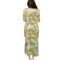 Beige Hawaii Plumeria Lei With Tropical Leaves Puletasi