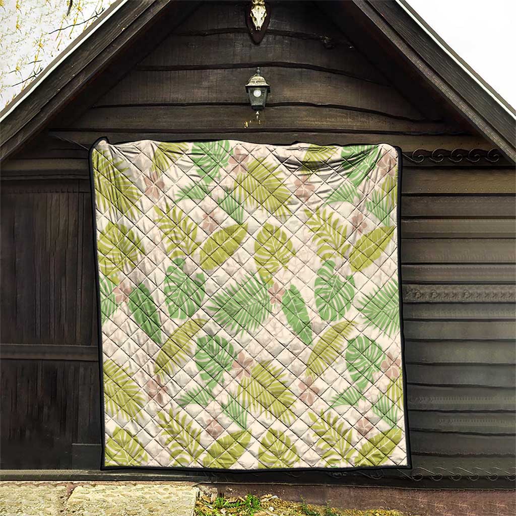 Beige Hawaii Plumeria Lei With Tropical Leaves Quilt
