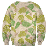 Beige Hawaii Plumeria Lei With Tropical Leaves Sweatshirt