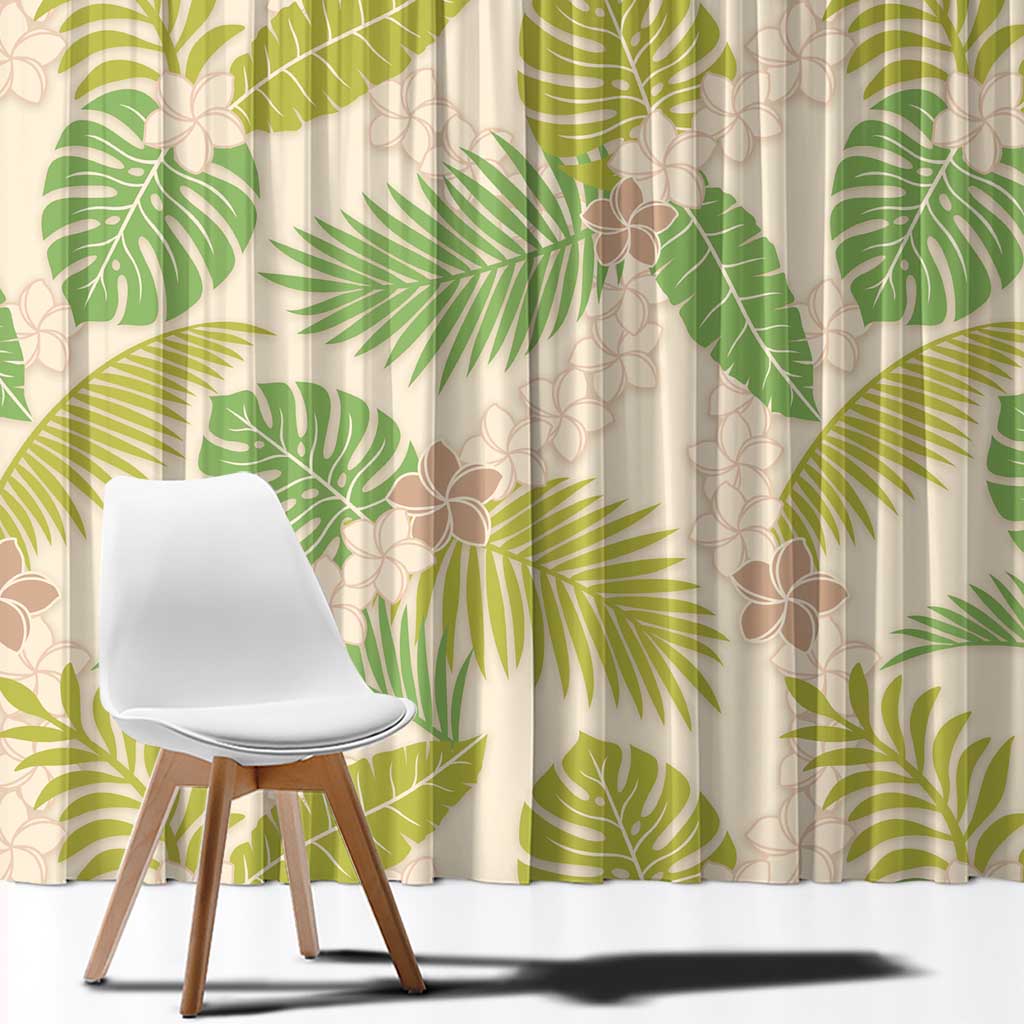 Beige Hawaii Plumeria Lei With Tropical Leaves Window Curtain