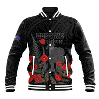 Personalised New Zealand ANZAC Day Baseball Jacket Lest We Forget Soldier Memorial LT15 Unisex Black - Polynesian Pride