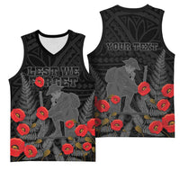 Personalised New Zealand ANZAC Day Basketball Jersey Lest We Forget Soldier Memorial