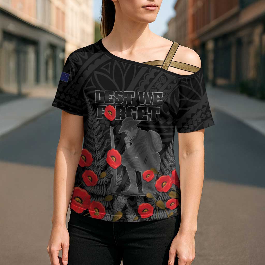 Personalised New Zealand ANZAC Day Cross Shoulder Shirt Lest We Forget Soldier Memorial LT15 - Polynesian Pride
