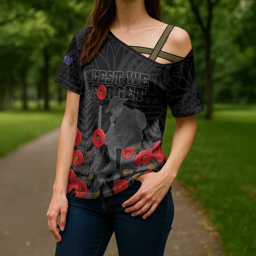 Personalised New Zealand ANZAC Day Cross Shoulder Shirt Lest We Forget Soldier Memorial LT15 - Polynesian Pride