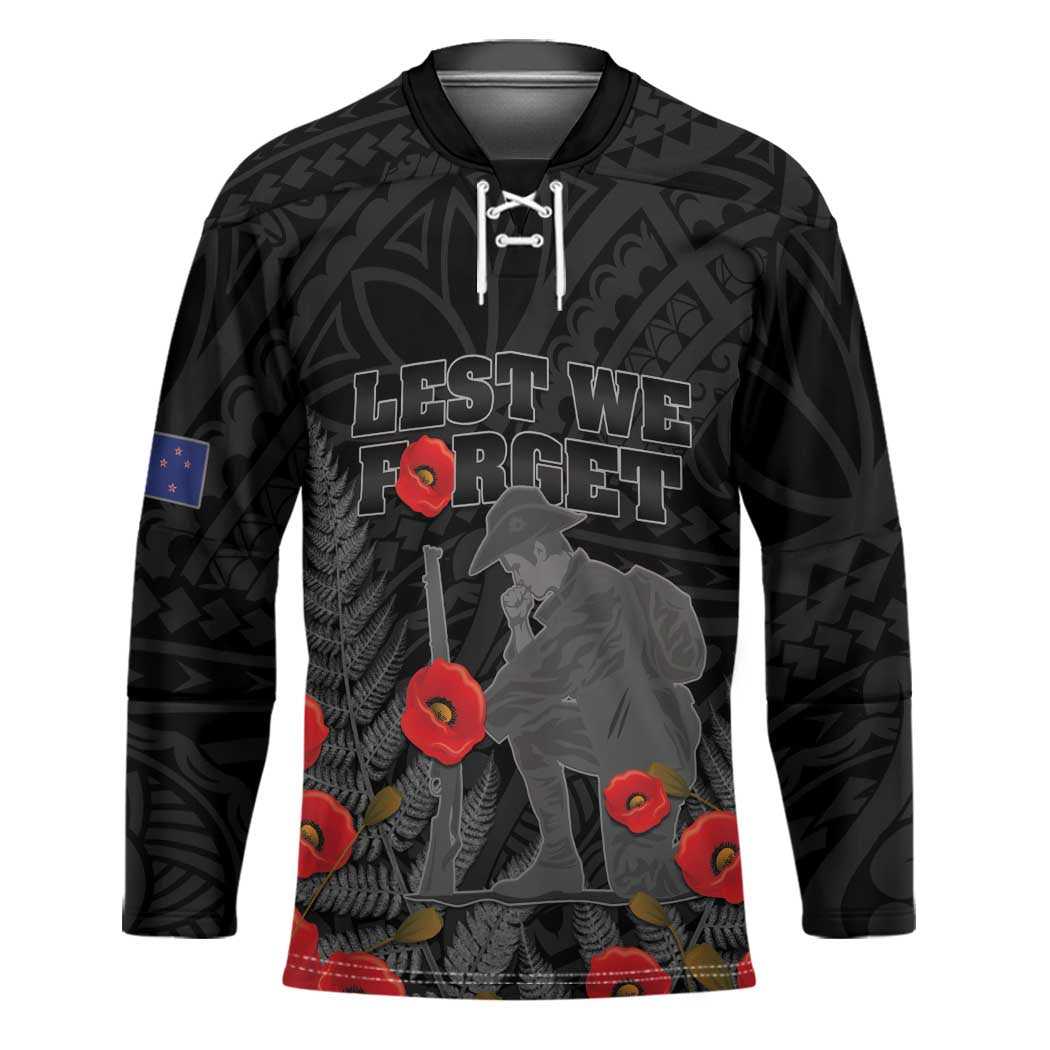 Personalised New Zealand ANZAC Day Hockey Jersey Lest We Forget Soldier Memorial LT15 Unisex Black - Polynesian Pride