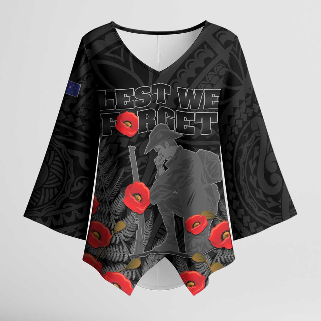 Personalised New Zealand ANZAC Day Kimono Sleeve Blouse Lest We Forget Soldier Memorial