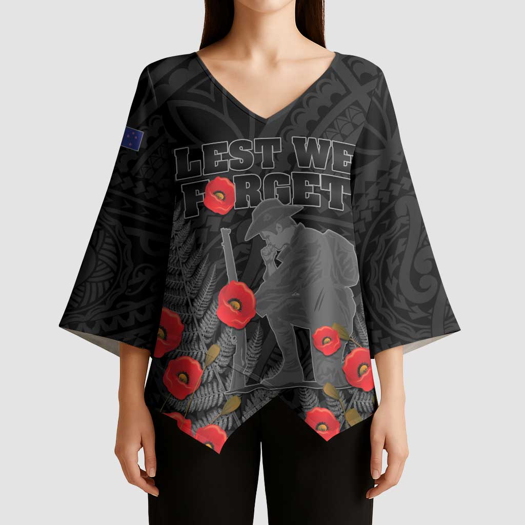Personalised New Zealand ANZAC Day Kimono Sleeve Blouse Lest We Forget Soldier Memorial