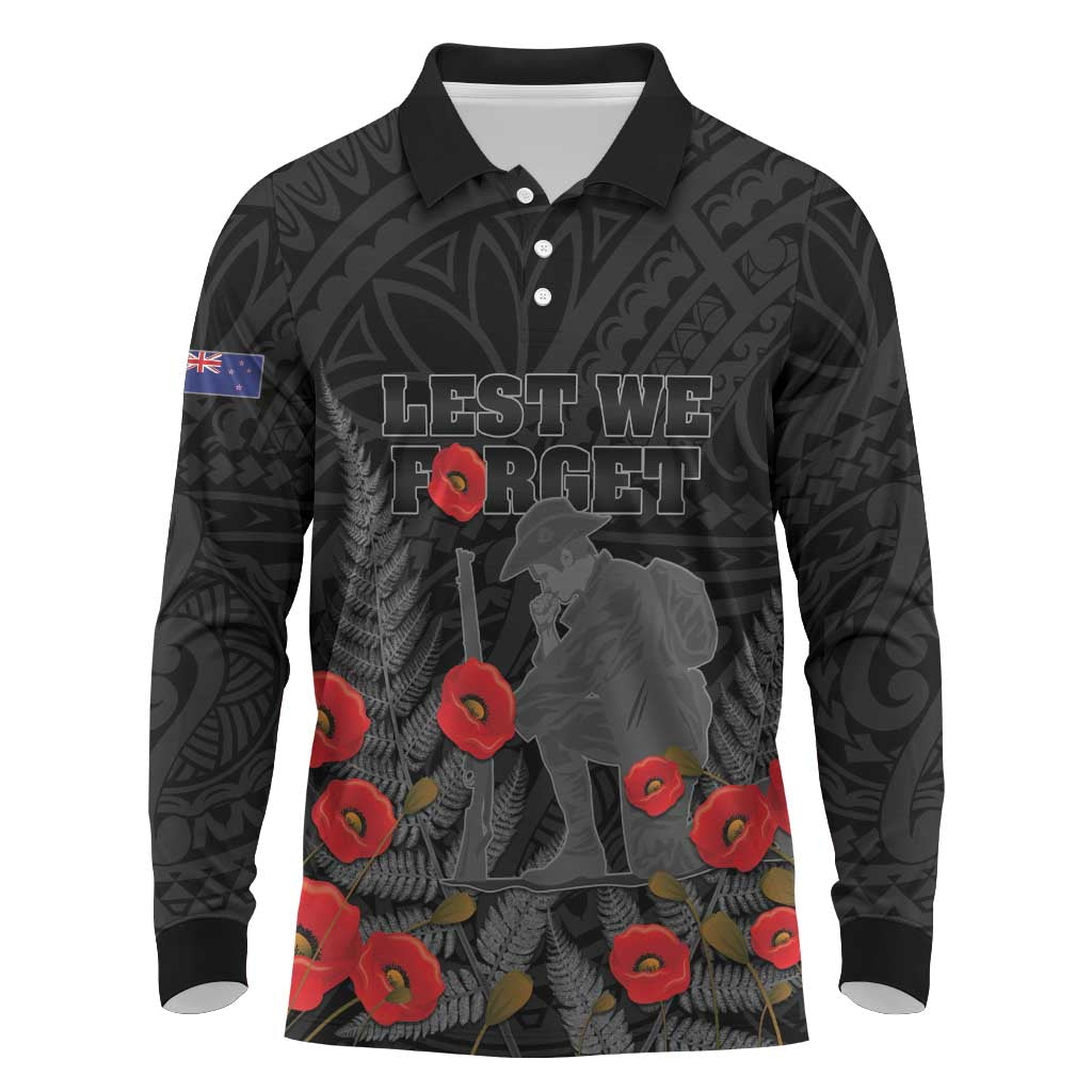 Personalised New Zealand ANZAC Day Long Sleeve Polo Shirt Lest We Forget Soldier Memorial