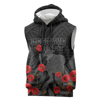 Personalised New Zealand ANZAC Day Sleeveless Hoodie Lest We Forget Soldier Memorial LT15 Black - Polynesian Pride