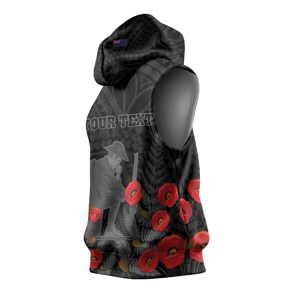 Personalised New Zealand ANZAC Day Sleeveless Hoodie Lest We Forget Soldier Memorial LT15 - Polynesian Pride
