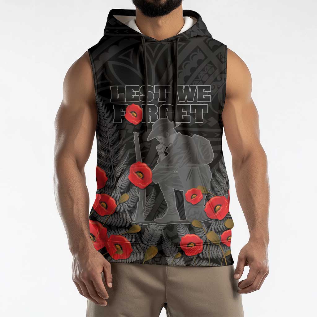 Personalised New Zealand ANZAC Day Sleeveless Hoodie Lest We Forget Soldier Memorial LT15 - Polynesian Pride