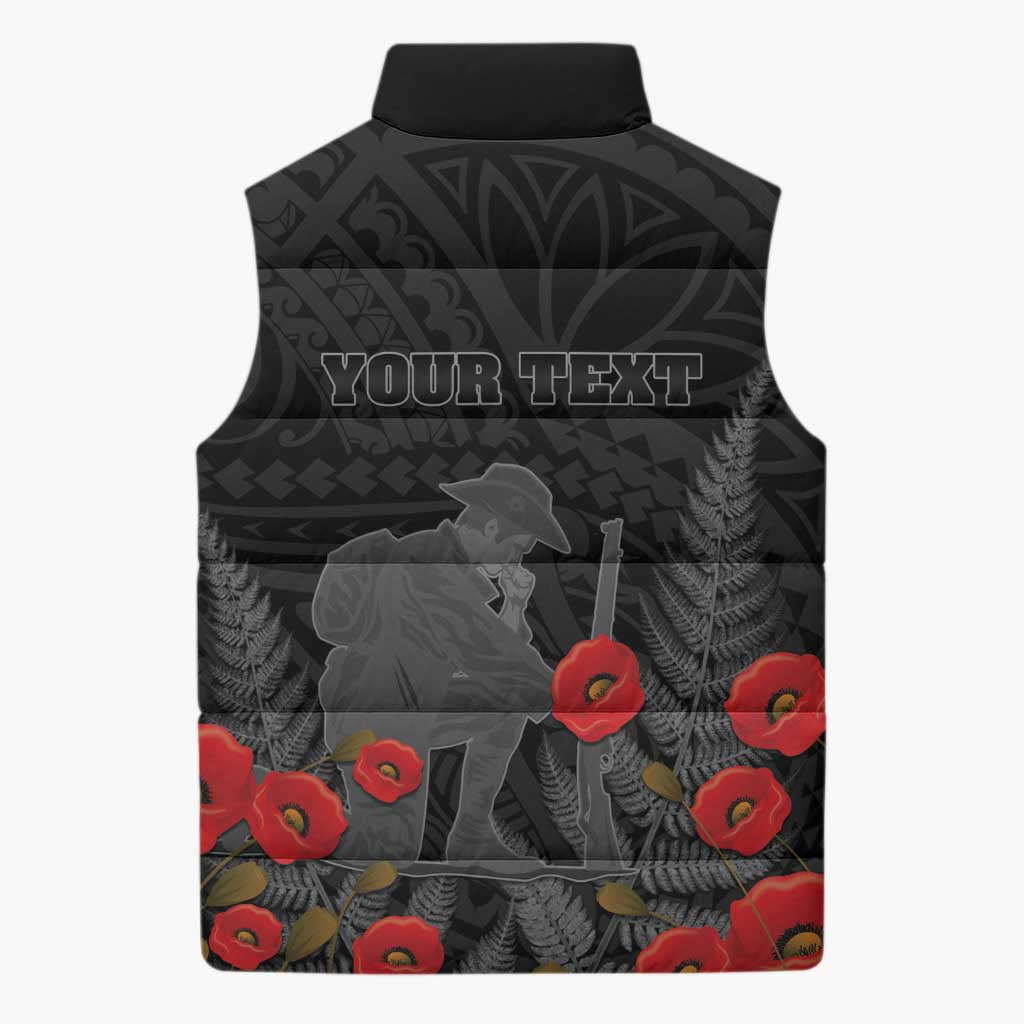 Personalised New Zealand ANZAC Day Sleeveless Puffer Jacket Lest We Forget Soldier Memorial