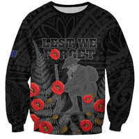 Personalised New Zealand ANZAC Day Sweatshirt Lest We Forget Soldier Memorial LT15 Unisex Black - Polynesian Pride