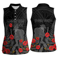 Personalised New Zealand ANZAC Day Women Sleeveless Polo Shirt Lest We Forget Soldier Memorial