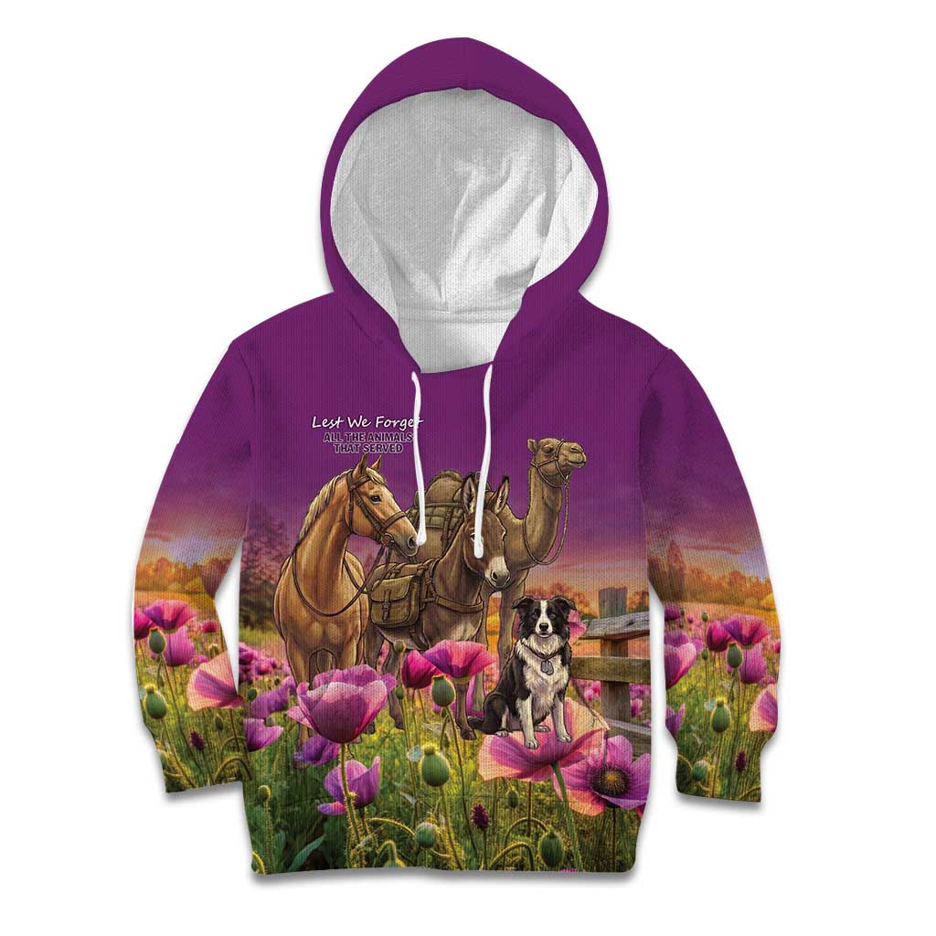 ANZAC Day Kid Hoodie Lest We Forget The Animals Of War LT15 Hoodie Purple - Polynesian Pride