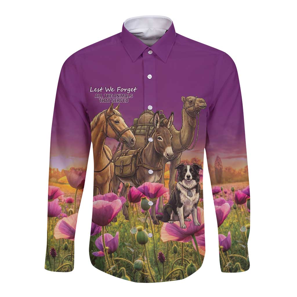 ANZAC Day Long Sleeve Button Shirt Lest We Forget The Animals Of War