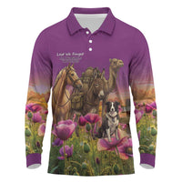 ANZAC Day Long Sleeve Polo Shirt Lest We Forget The Animals Of War LT15 Purple - Polynesian Pride