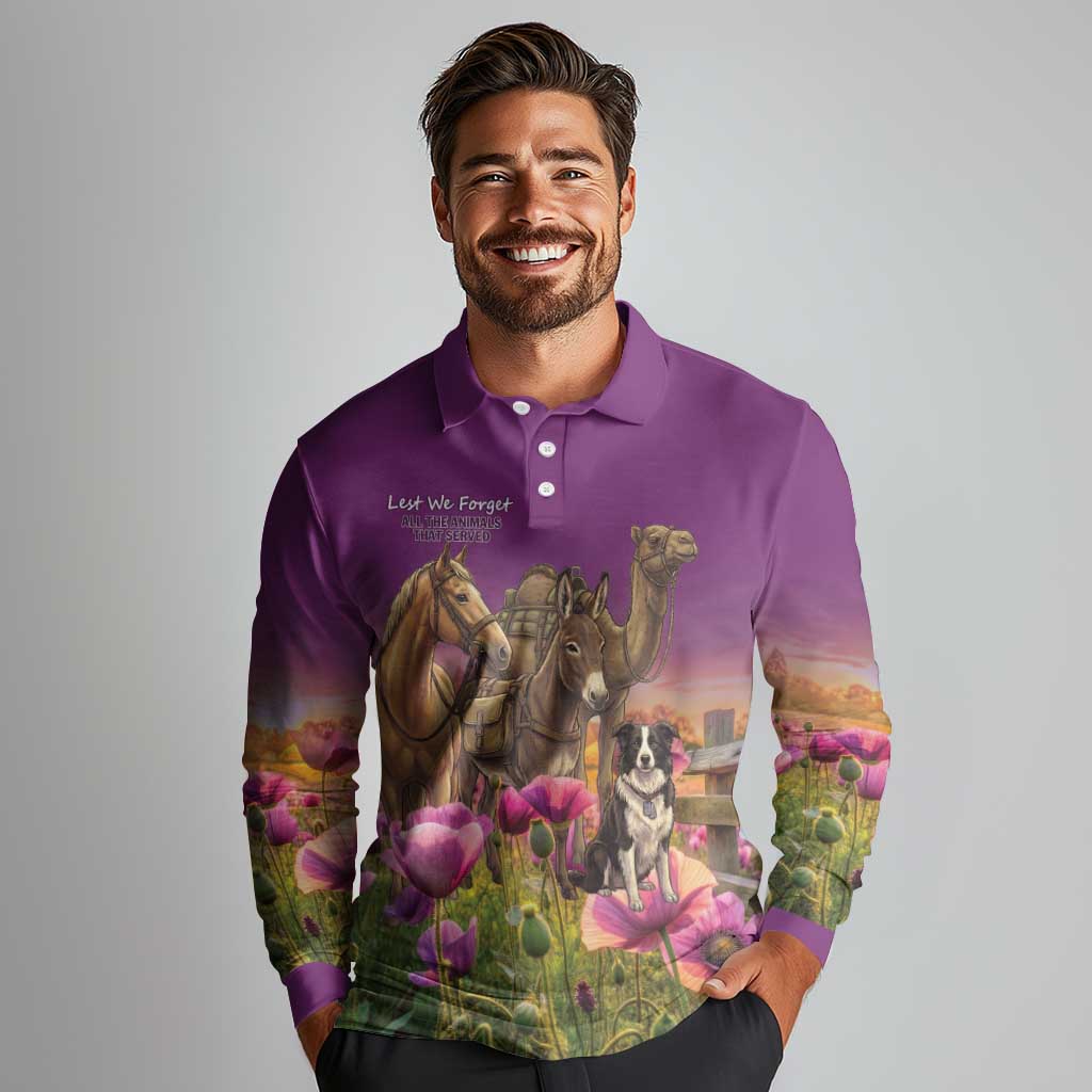 ANZAC Day Long Sleeve Polo Shirt Lest We Forget The Animals Of War LT15 - Polynesian Pride