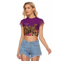 ANZAC Day Raglan Cropped T Shirt Lest We Forget The Animals Of War LT15 Female Purple - Polynesian Pride