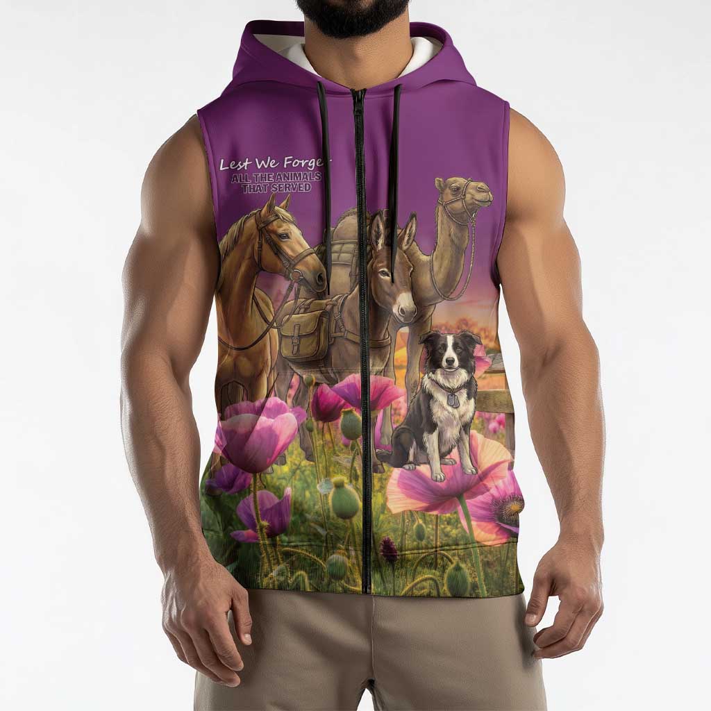 ANZAC Day Sleeveless Zip Hoodie Lest We Forget The Animals Of War LT15 - Polynesian Pride