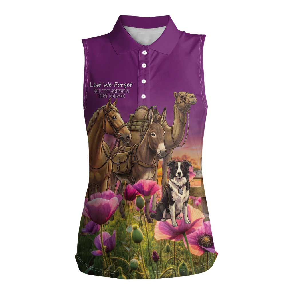 ANZAC Day Women Sleeveless Polo Shirt Lest We Forget The Animals Of War