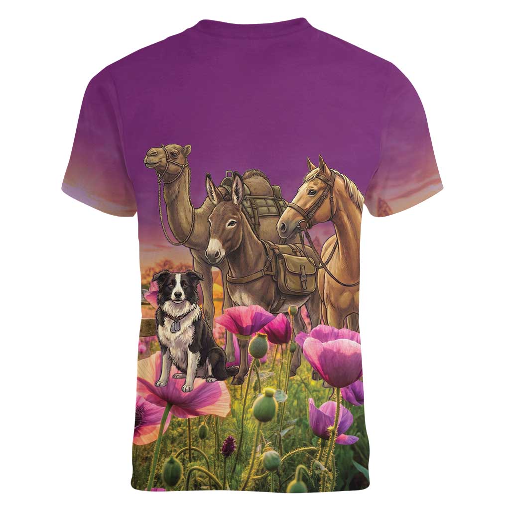 ANZAC Day Women V-Neck T-Shirt Lest We Forget The Animals Of War LT15 - Polynesian Pride
