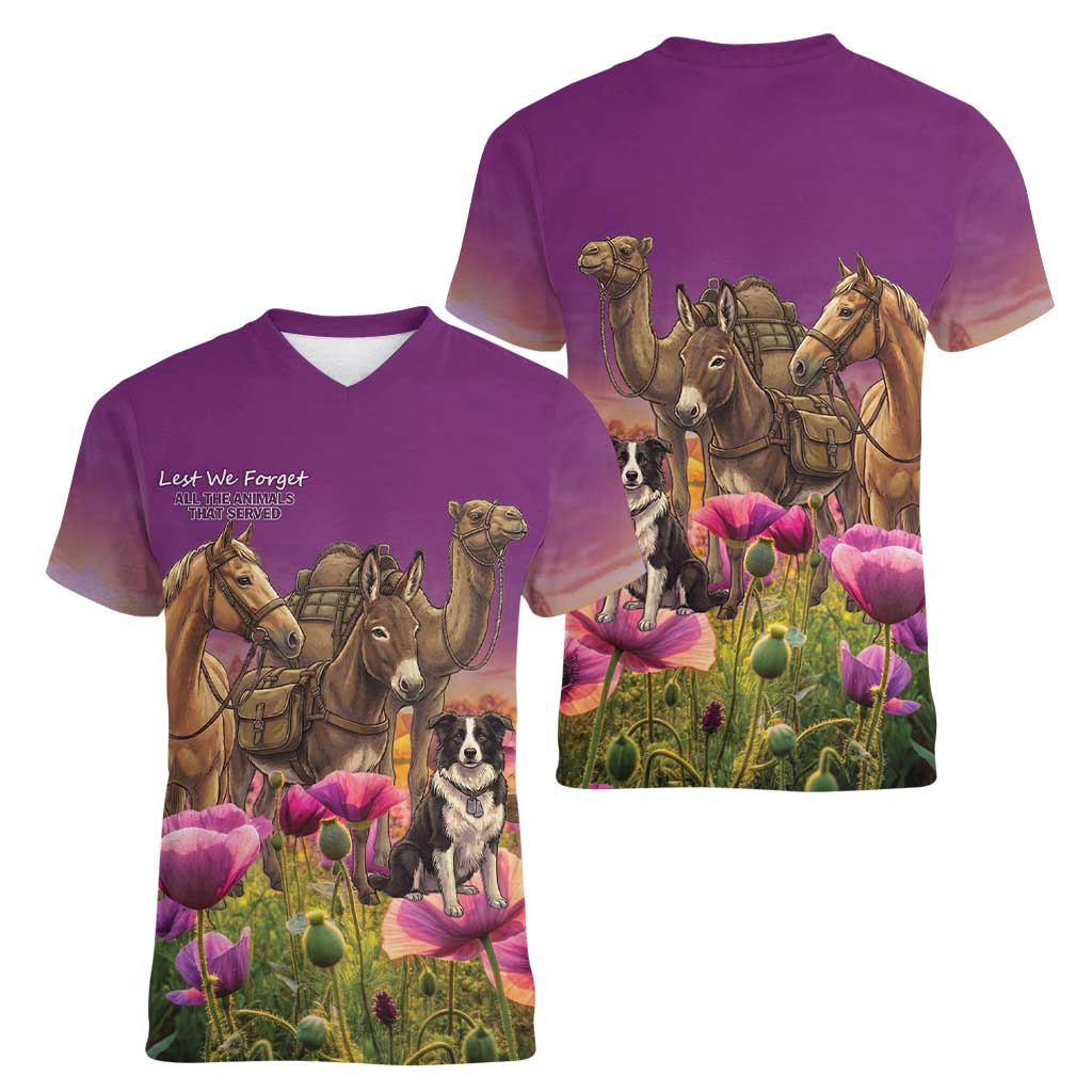 ANZAC Day Women V-Neck T-Shirt Lest We Forget The Animals Of War LT15 - Polynesian Pride