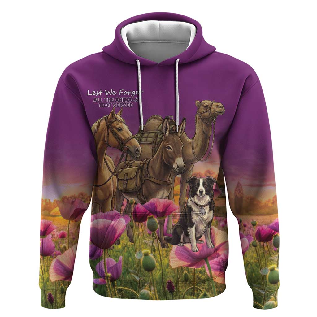 ANZAC Day Zip Hoodie Lest We Forget The Animals Of War LT15 Pullover Hoodie Purple - Polynesian Pride
